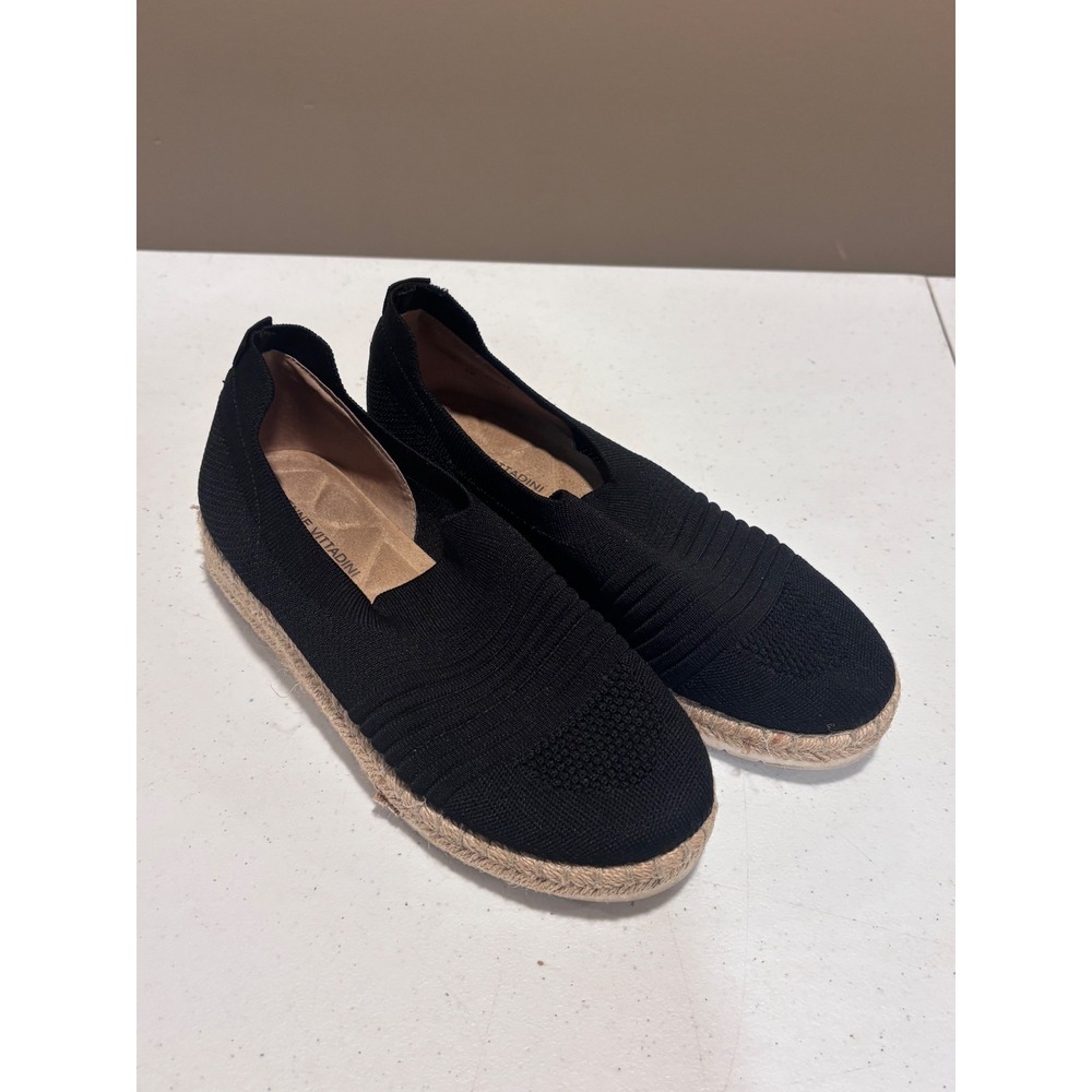 Adrienne Vittadini Sport Niko Black Knit Espadrille Slip On Sneakers Womens 8M